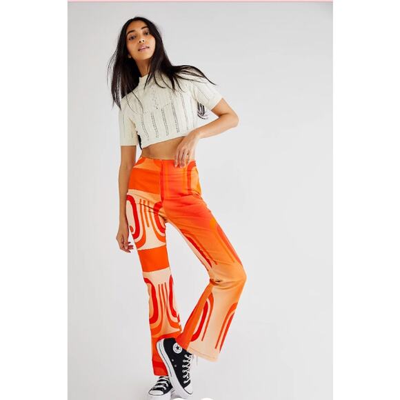 Free People X Hosbjerg Ditte Paloma High Waist Flare Pants Multicolor Size L - Picture 1 of 11